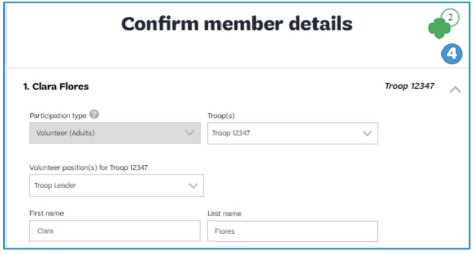 Screenshot of confirming member details