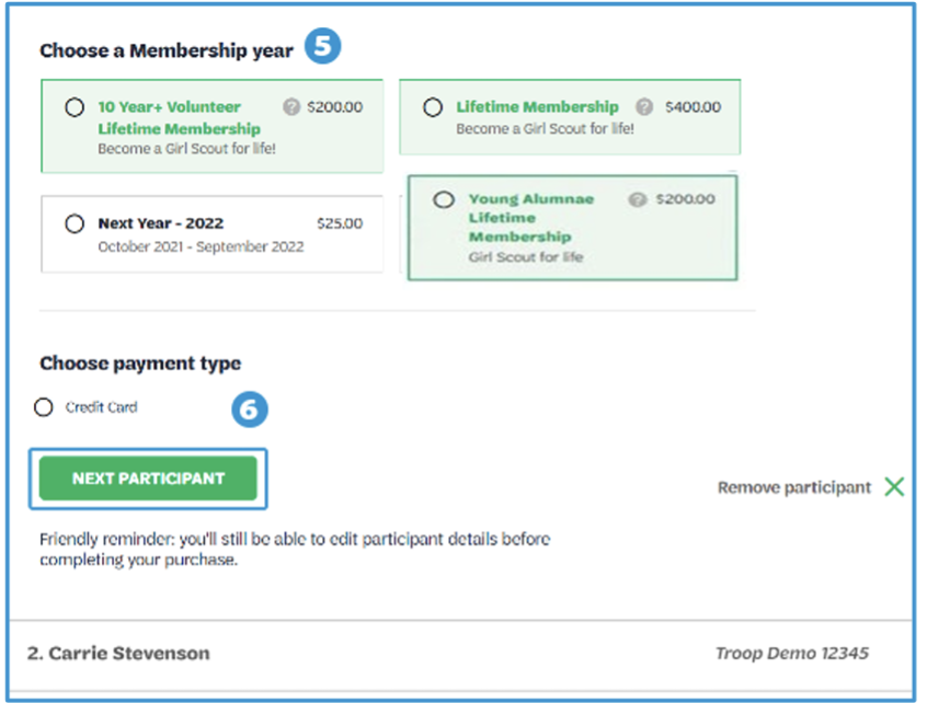 Select membership type screenshot