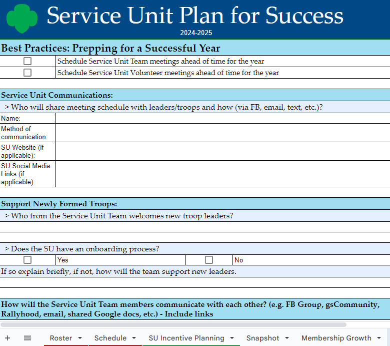 Service Unit Plan for Success