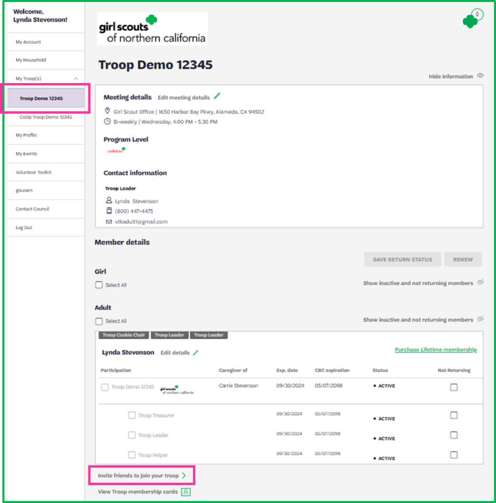 Troop Demo of login 