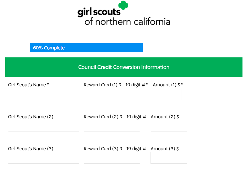 Screenshot of Portion of Form where a user inputs GS info