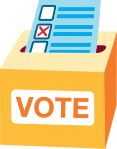 a ballot box with a completed ballot going into the slot